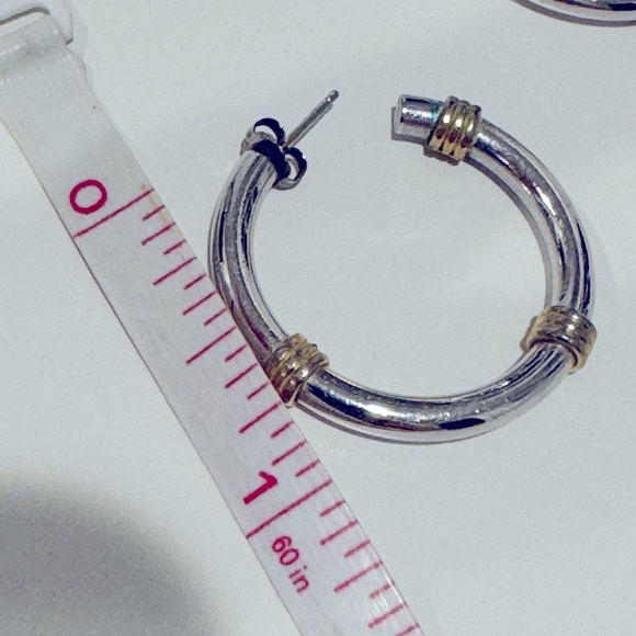Vintage Sterling Silver Two Tone Wire Wrap Hoop Earrings. EUC - Picture 4 of 4